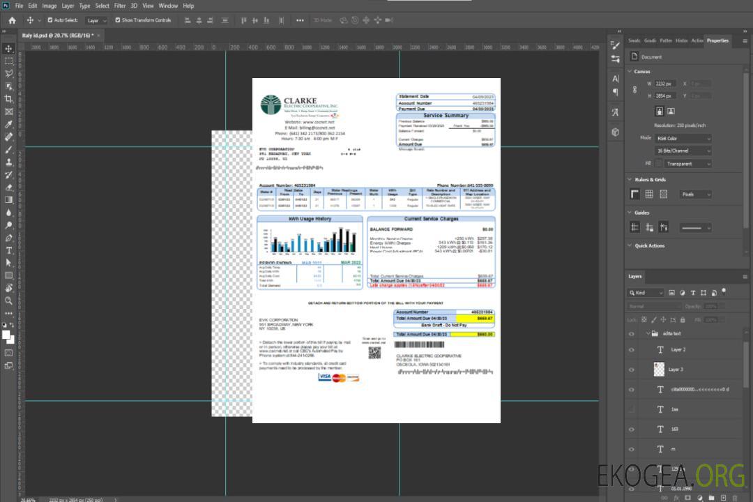 Facture commerciale de services publics de Clarke Electric Co-Op Inc, SCR template